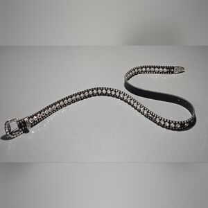 KIPPYS Rose Logo Rhinestone Western Belt | Crystal Studded Leather | Pink Stone